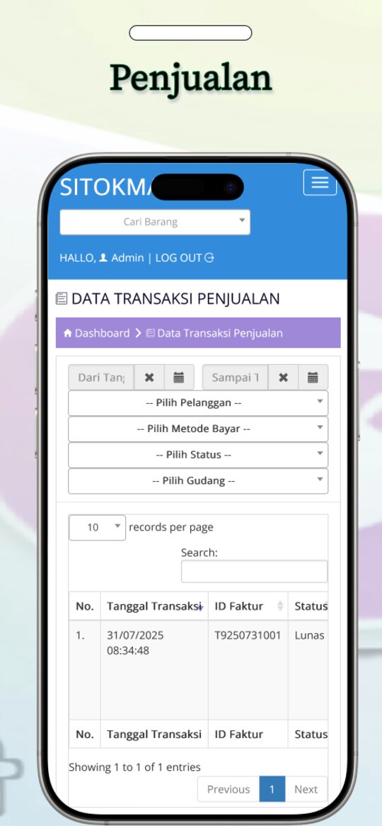 SITOKSIR Mobile — Transaksi penjualan