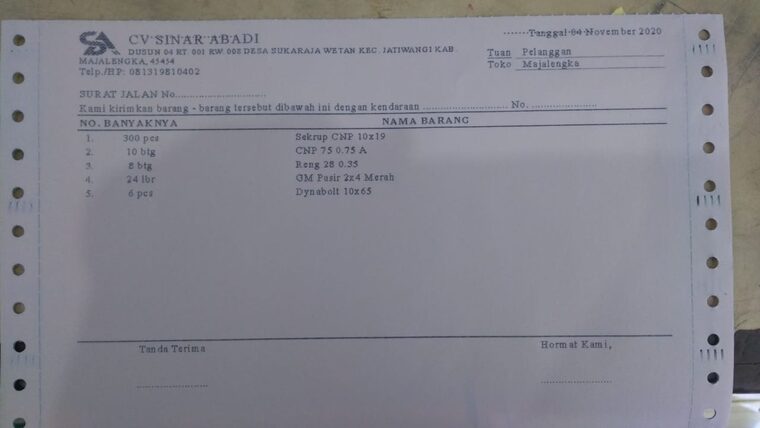 Contoh surat jalan SITOKSIR